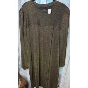 GAP Metallic Black Gold Lurex Knit Long Sleeve Midi Shift/Straight Dress XXL NWT